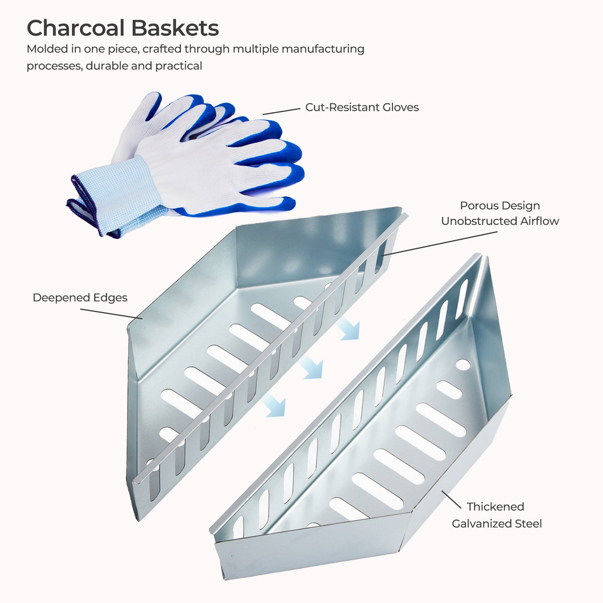 2-Pack Heavy-Duty Charcoal Baskets with BBQ Gloves