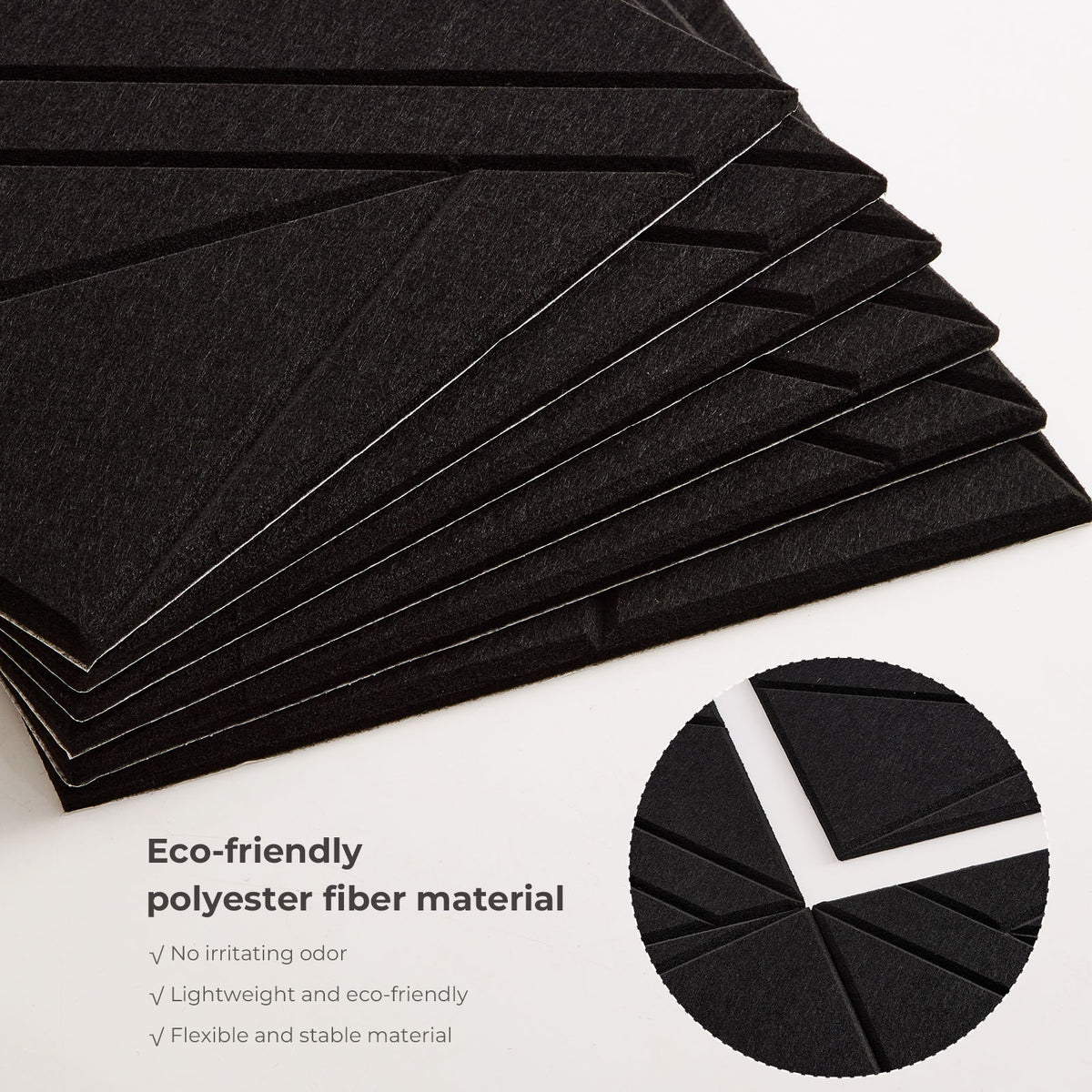 Black Self-Adhesive Acoustic Felt Panels | 12-Pack | 30 × 30 cm