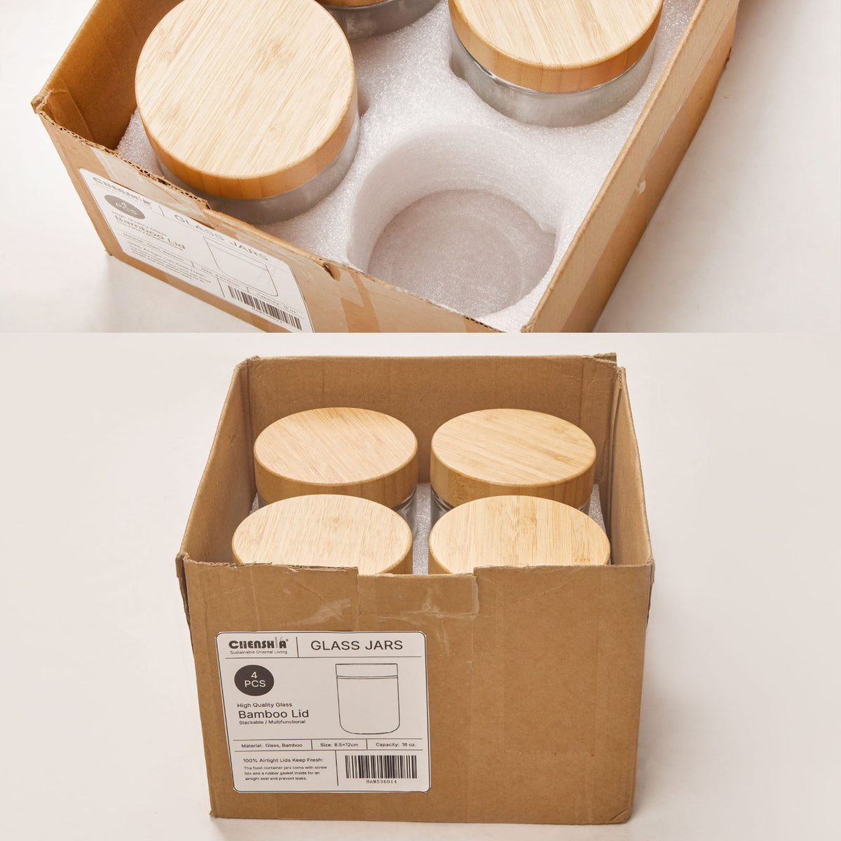 Glass Jars with Bamboo Lids 470 ml - 4 Pack