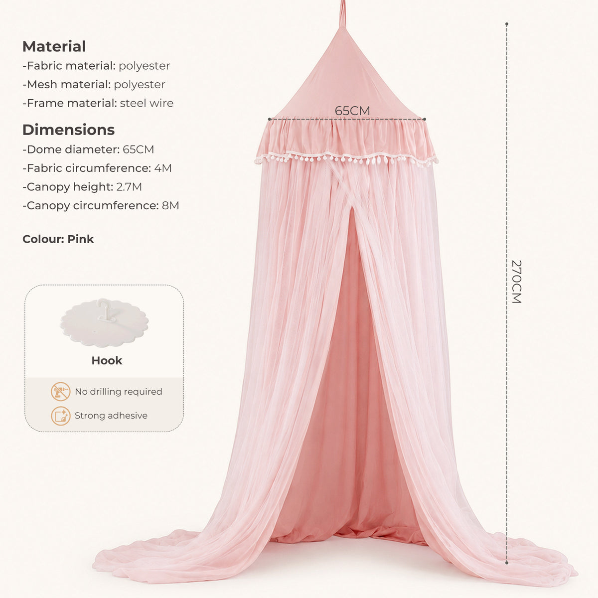Pink Kids Double-Layer Bed Canopy Mosquito Net