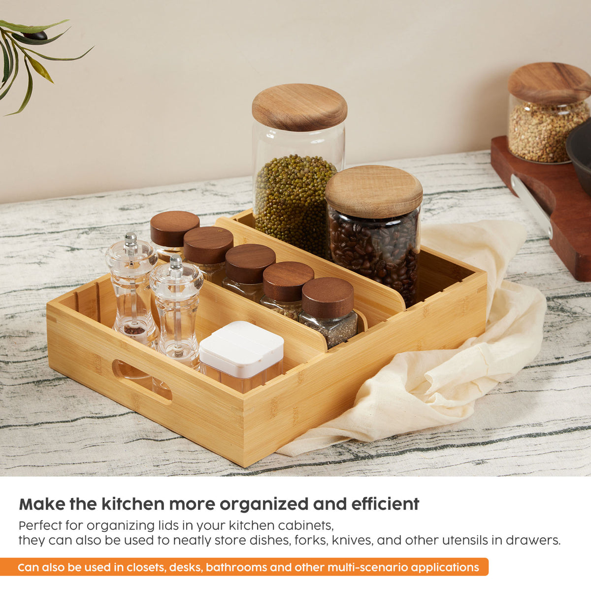 Bamboo Drawer Organiser with 5 Adjustable Dividers