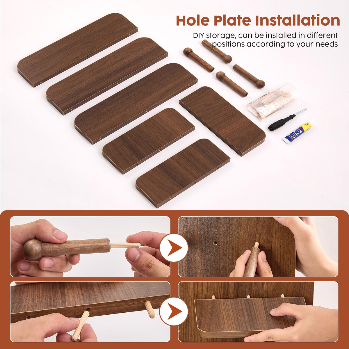 Brown Sliding Mirror with Pegboard Storage