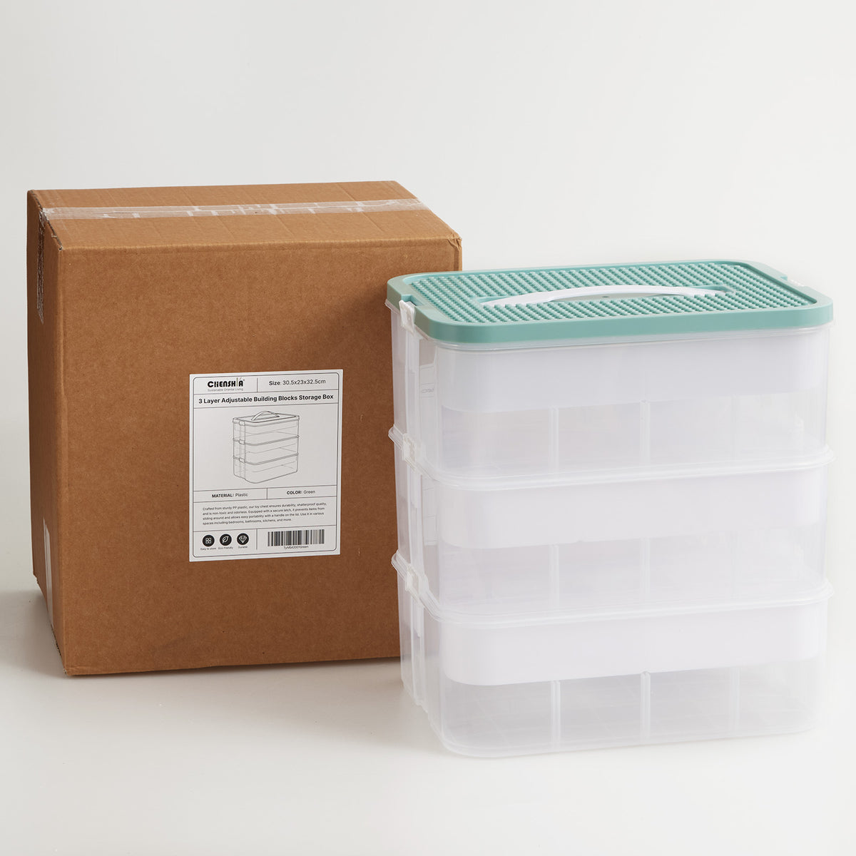 3-Tier Building Block Storage Box with Baseplate Lid