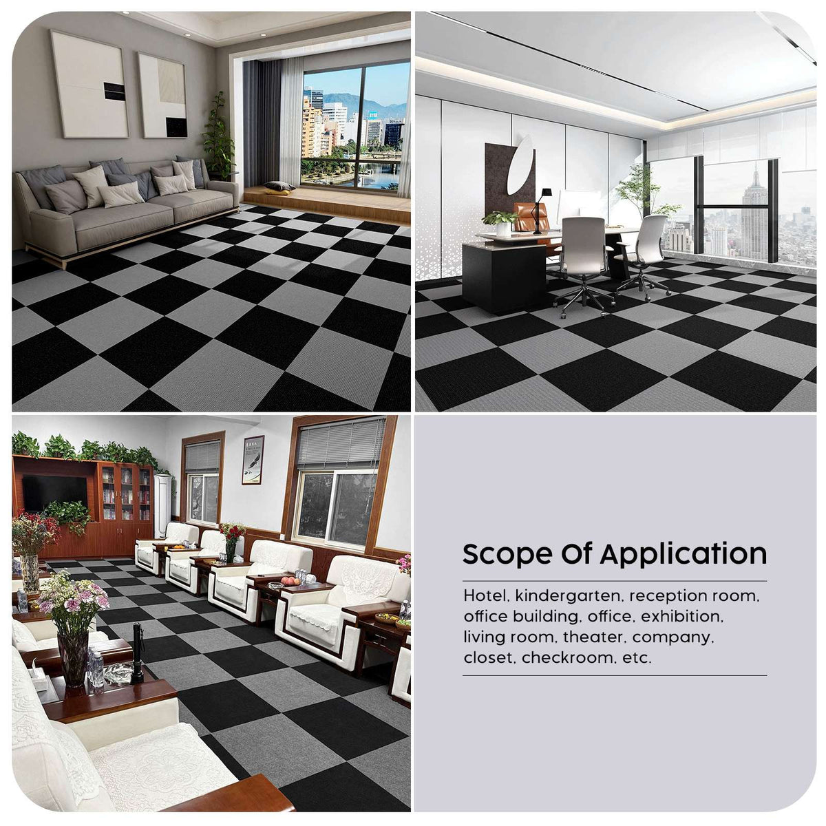 Self-Adhesive Carpet Tiles 50 x 50 cm - Grey, 10 Pack