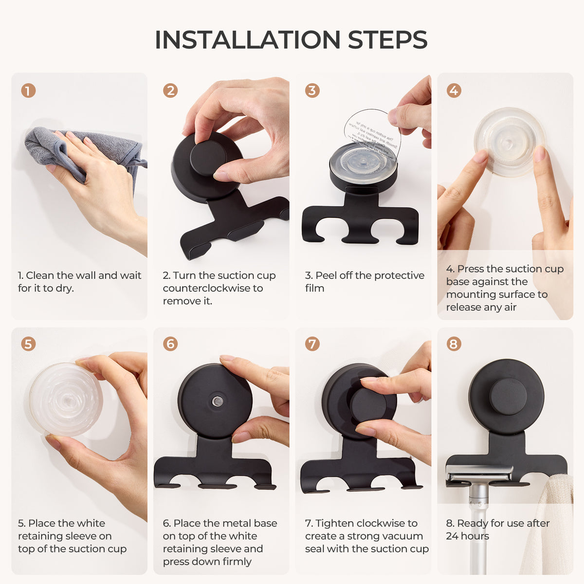 Suction Razor Holder - Black - 2 Pack
