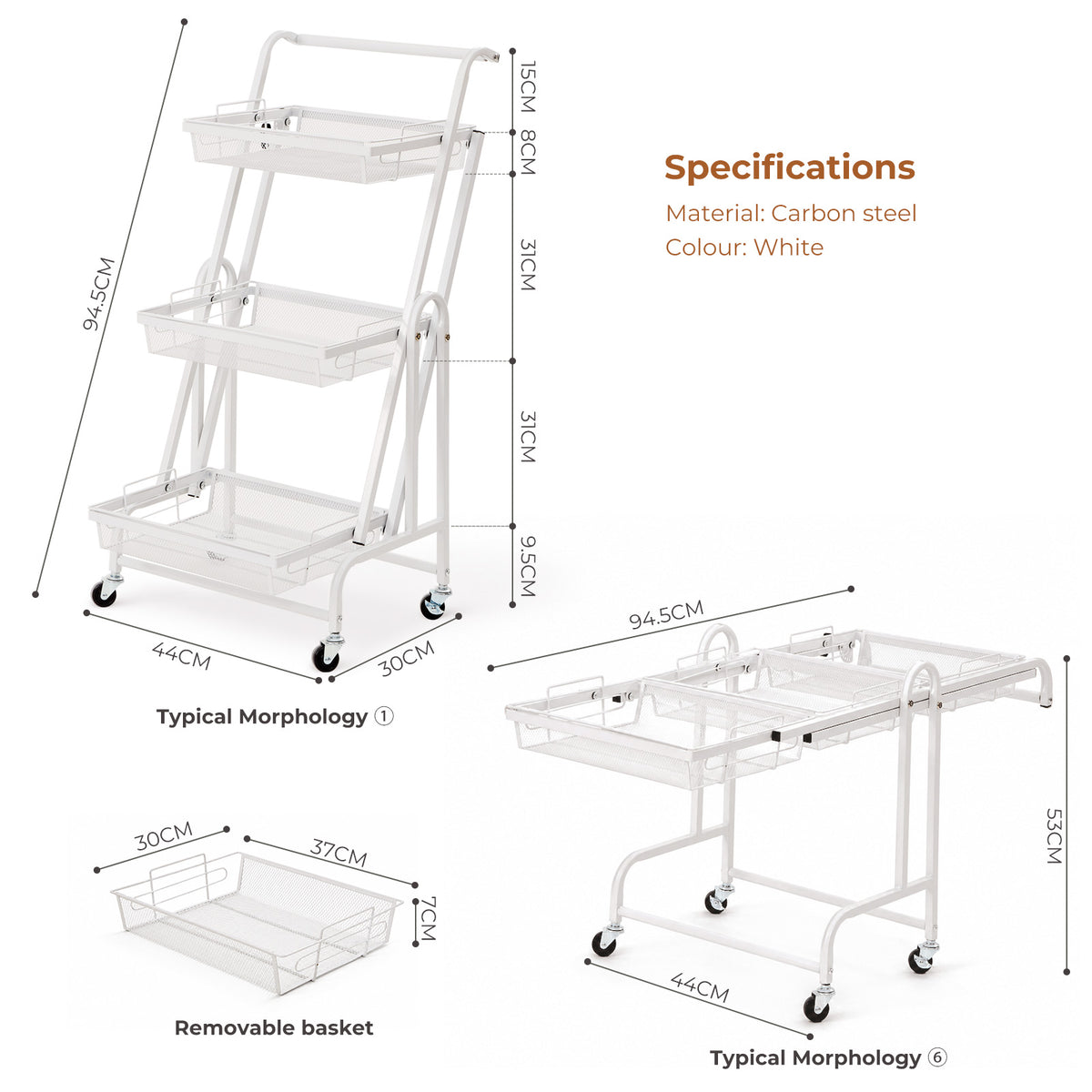 3-Tier Adjustable Storage Trolley
