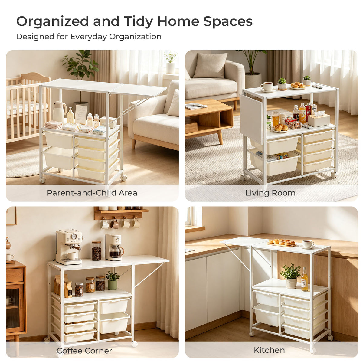 Extendable Kitchen Storage Cart with 6 Drawers