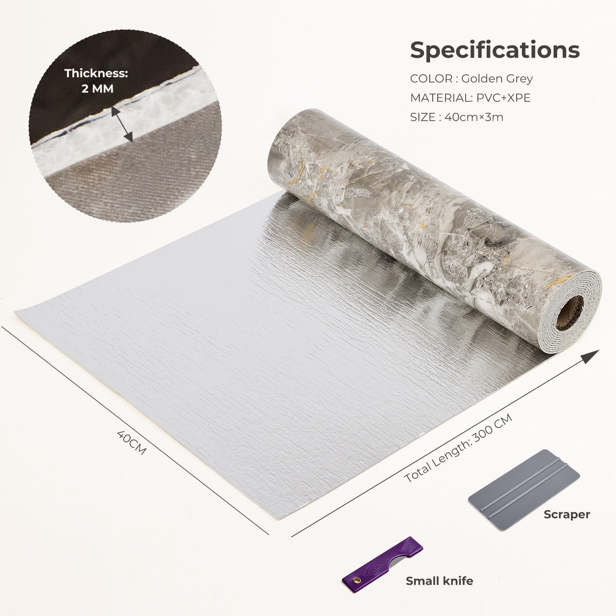 Golden Grey Marble-Effect Self-Adhesive Vinyl Roll - 40 cm × 3 m