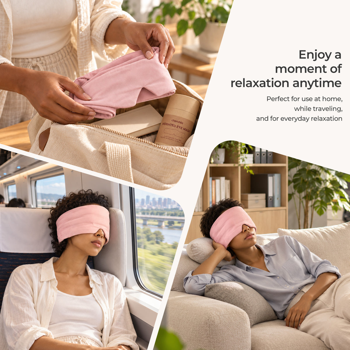 Weighted Eye Mask with Reversible Cool and Fleece Sides - Pink