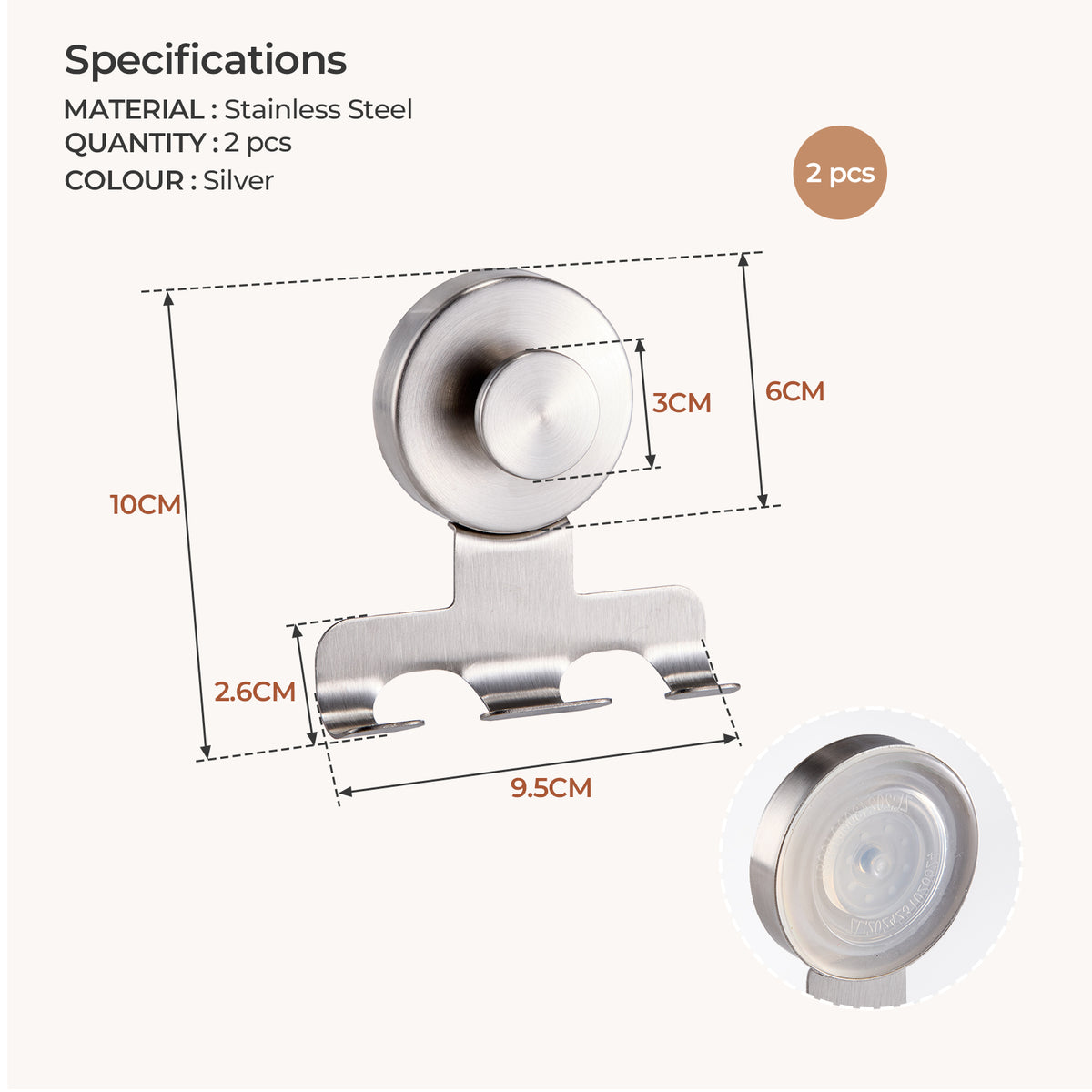 Suction Razor Holder - Silver - 2 Pack