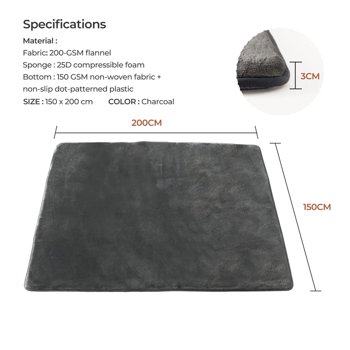 Extra-Thick Charcoal Grey Baby Play Mat