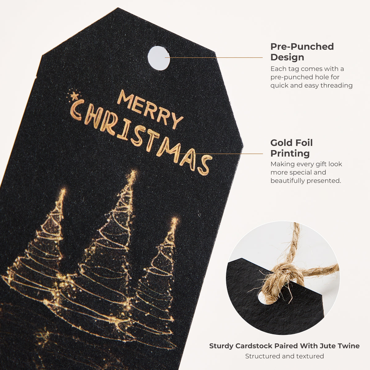 Black & Gold Christmas Gift Tags – 48 Pack