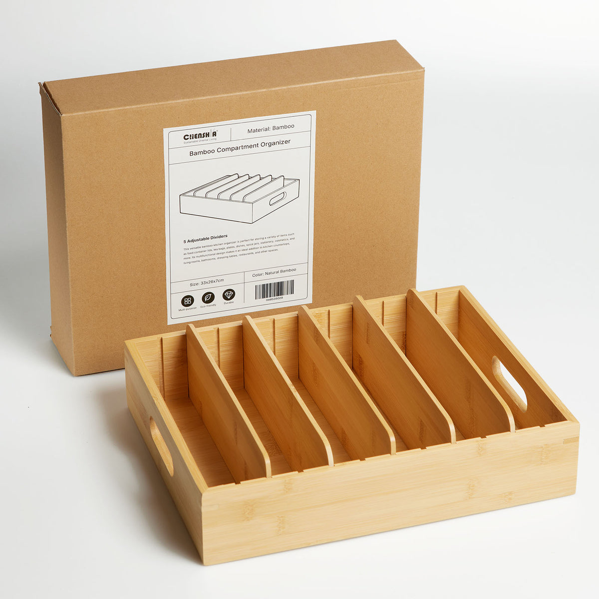 Bamboo Drawer Organiser with 5 Adjustable Dividers