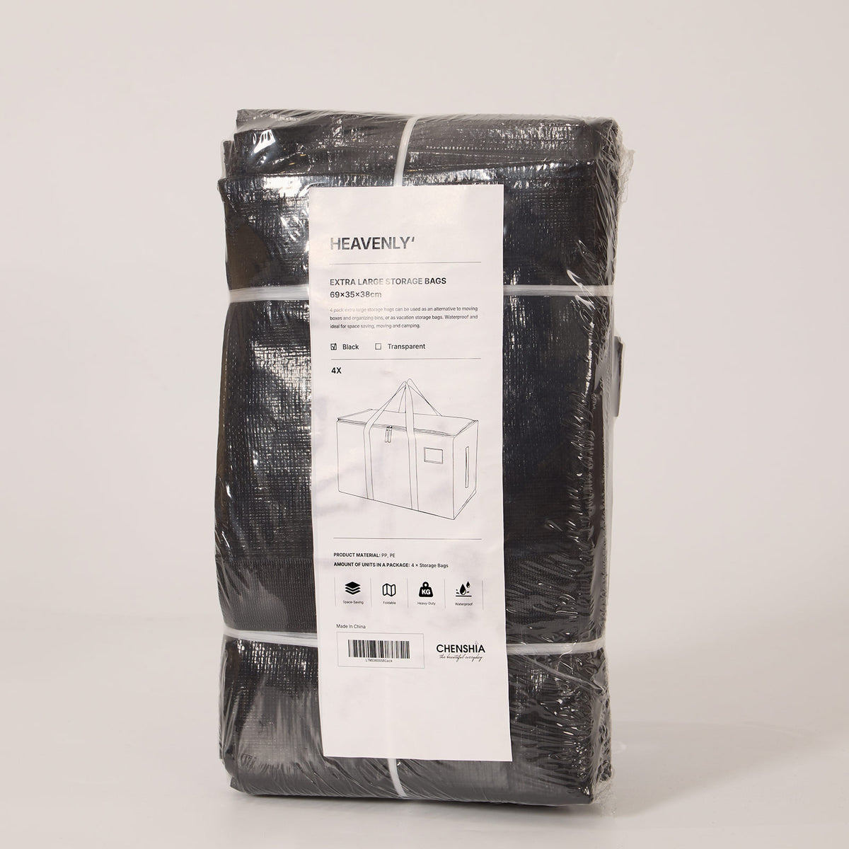 Black Heavy-Duty Reusable Moving Bags - 4 Pack