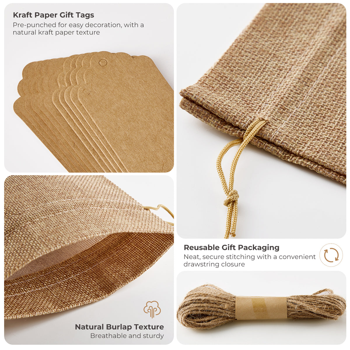 Burlap-Style Wine Gift Bags with Tags - 12 Pack