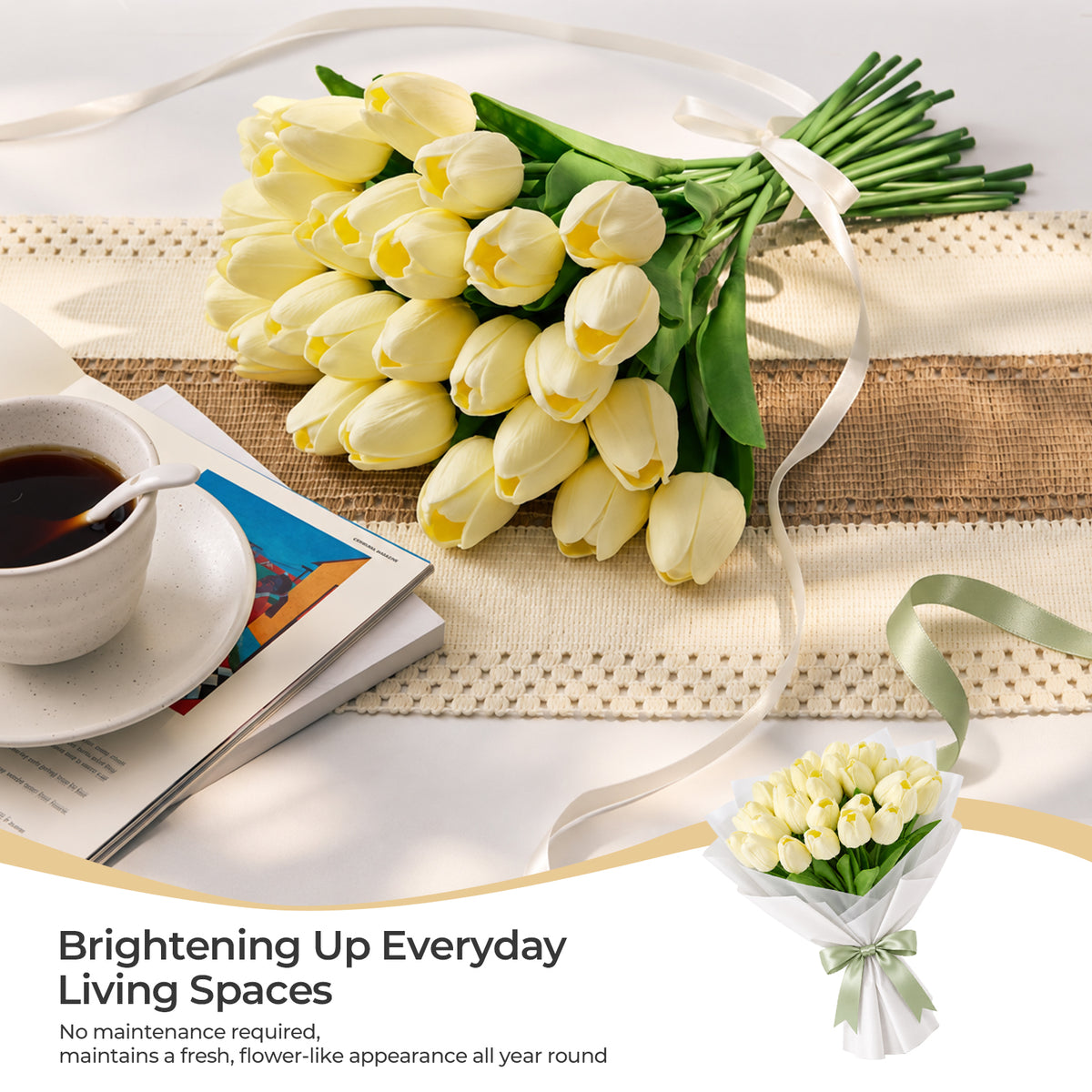 Artificial Tulips - Pastel Yellow, 30 Stems