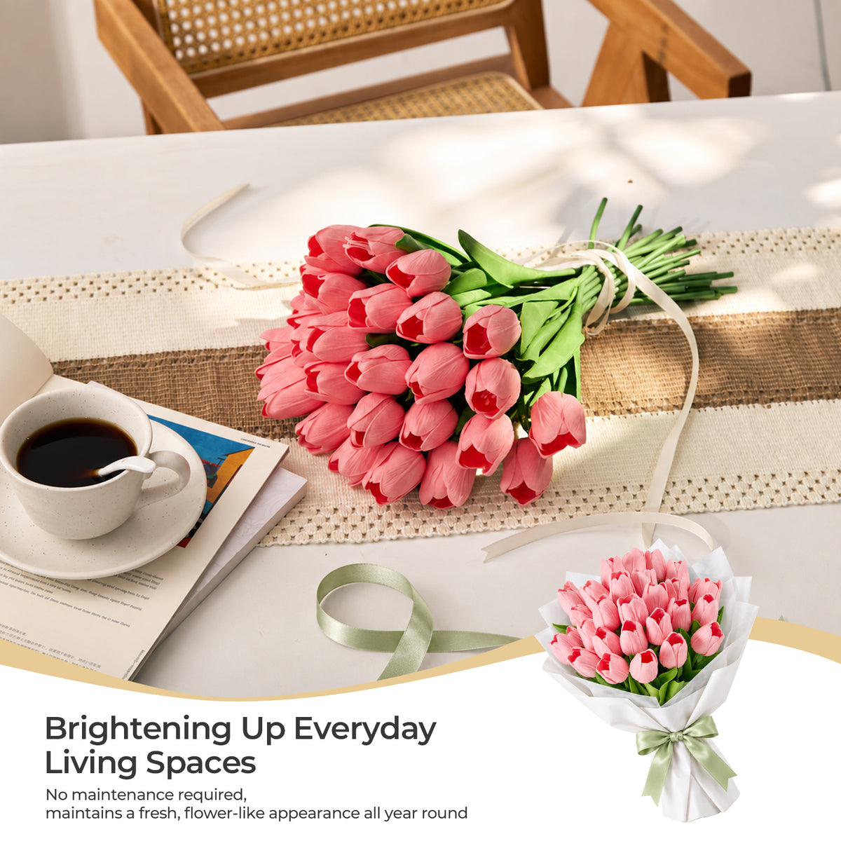 Artificial Tulips - Pink, 30 Stems
