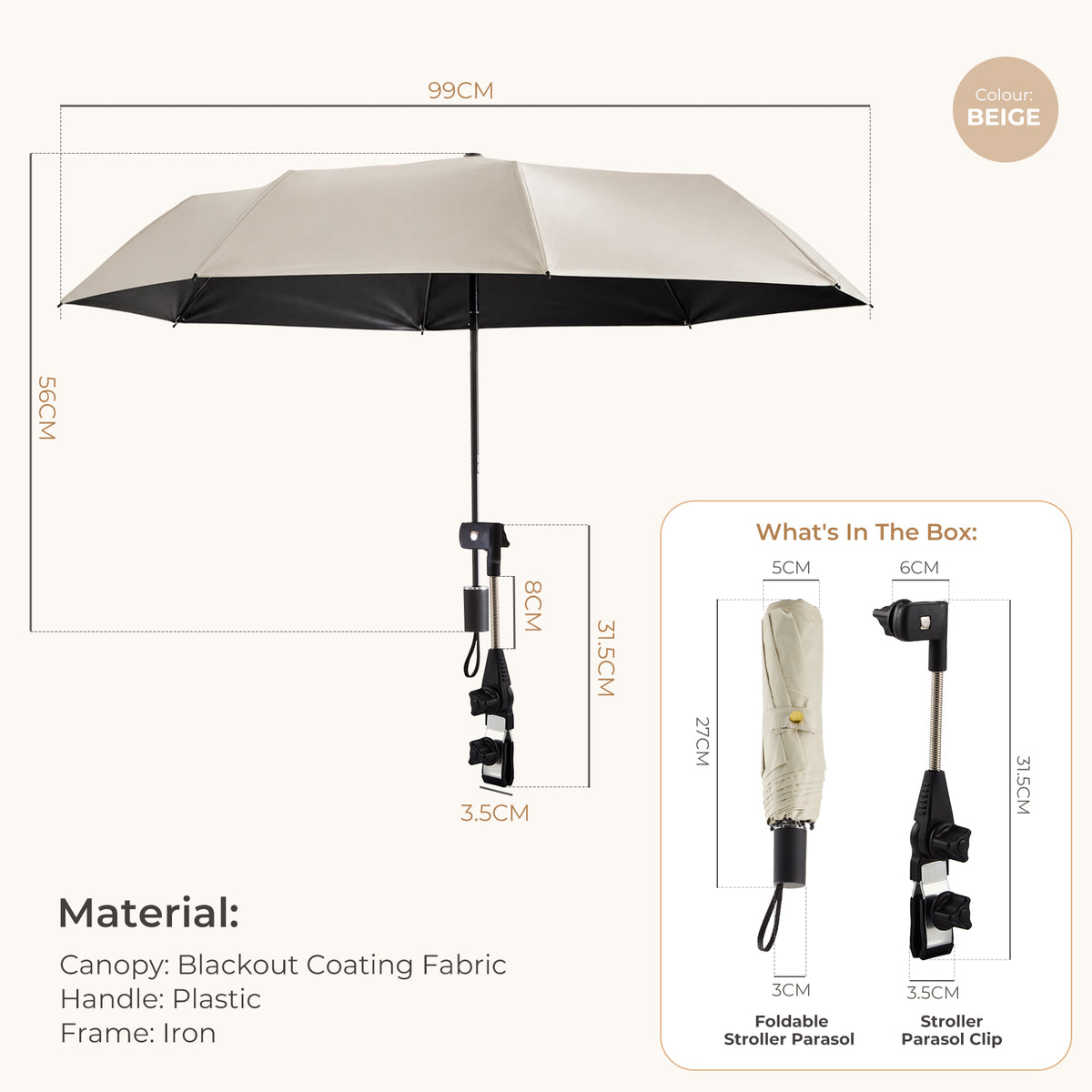 Foldable Sun Shade Umbrella with Adjustable Clamp