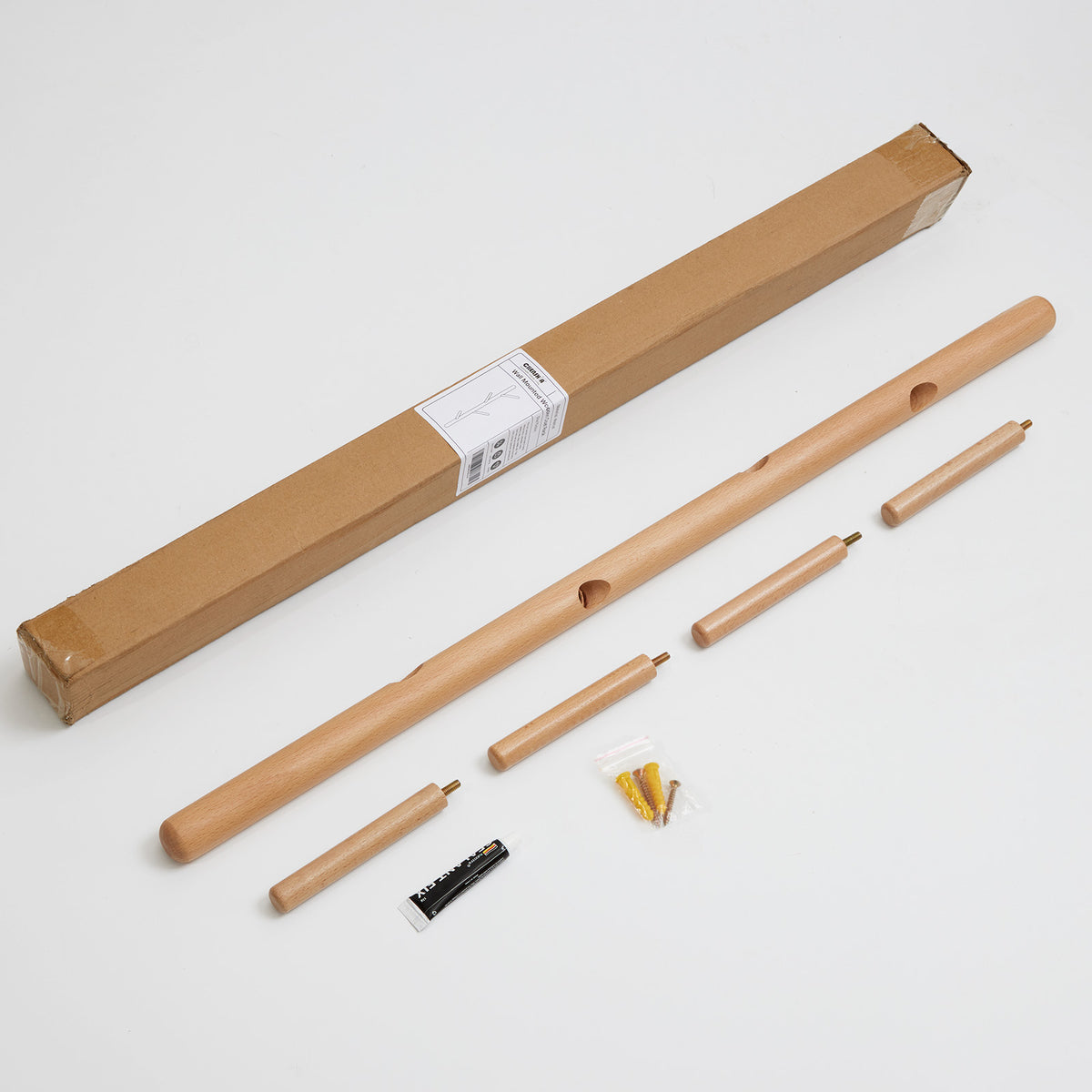Solid Wood Wall-Mounted Coat Rack - 4 Hooks