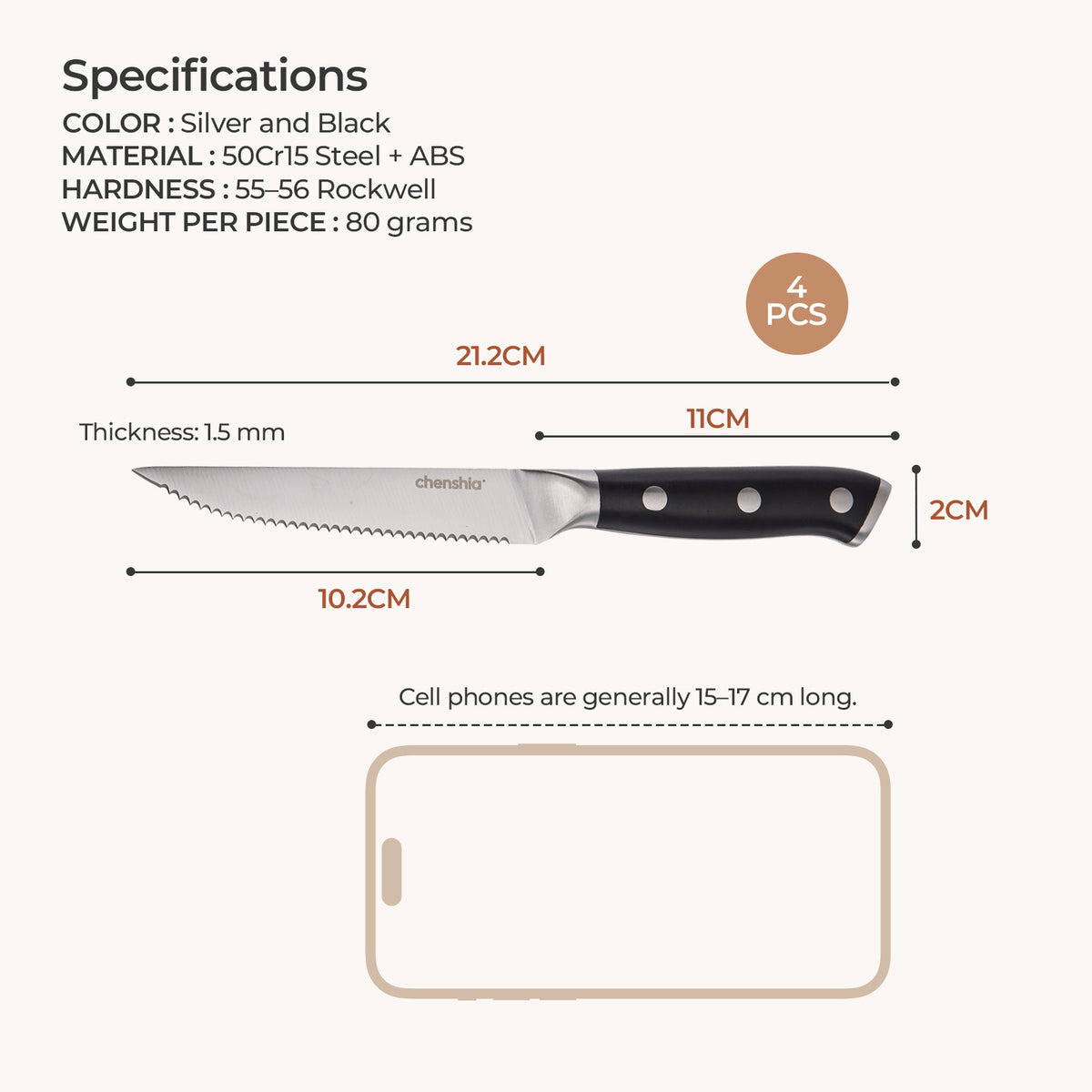 ABS Handle Steak Knife - Set of 4