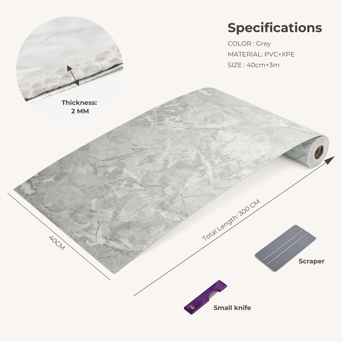Grey Marble-Effect Self-Adhesive Vinyl Roll | 40 cm × 3 m