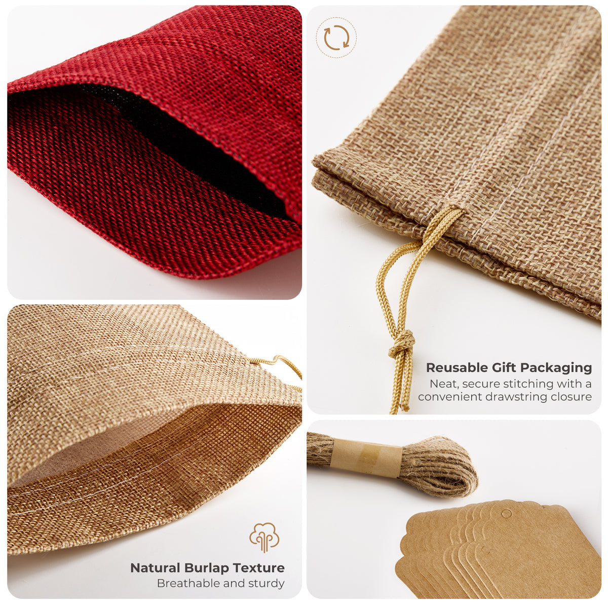 Burlap-Style Wine Gift Bags with Tags - 12 Pack