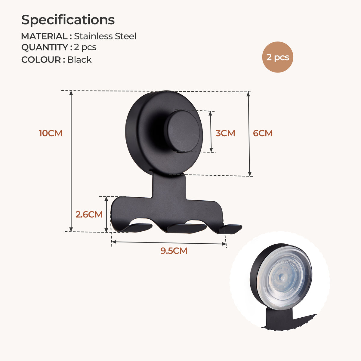 Suction Razor Holder - Black - 2 Pack