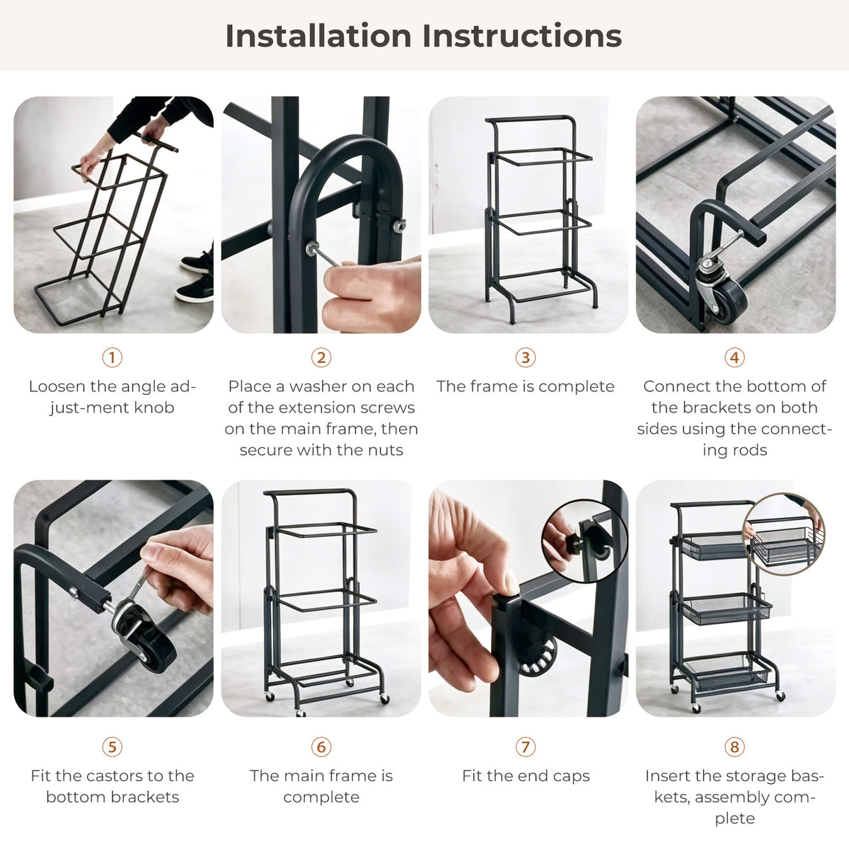 3-Tier Adjustable Storage Trolley
