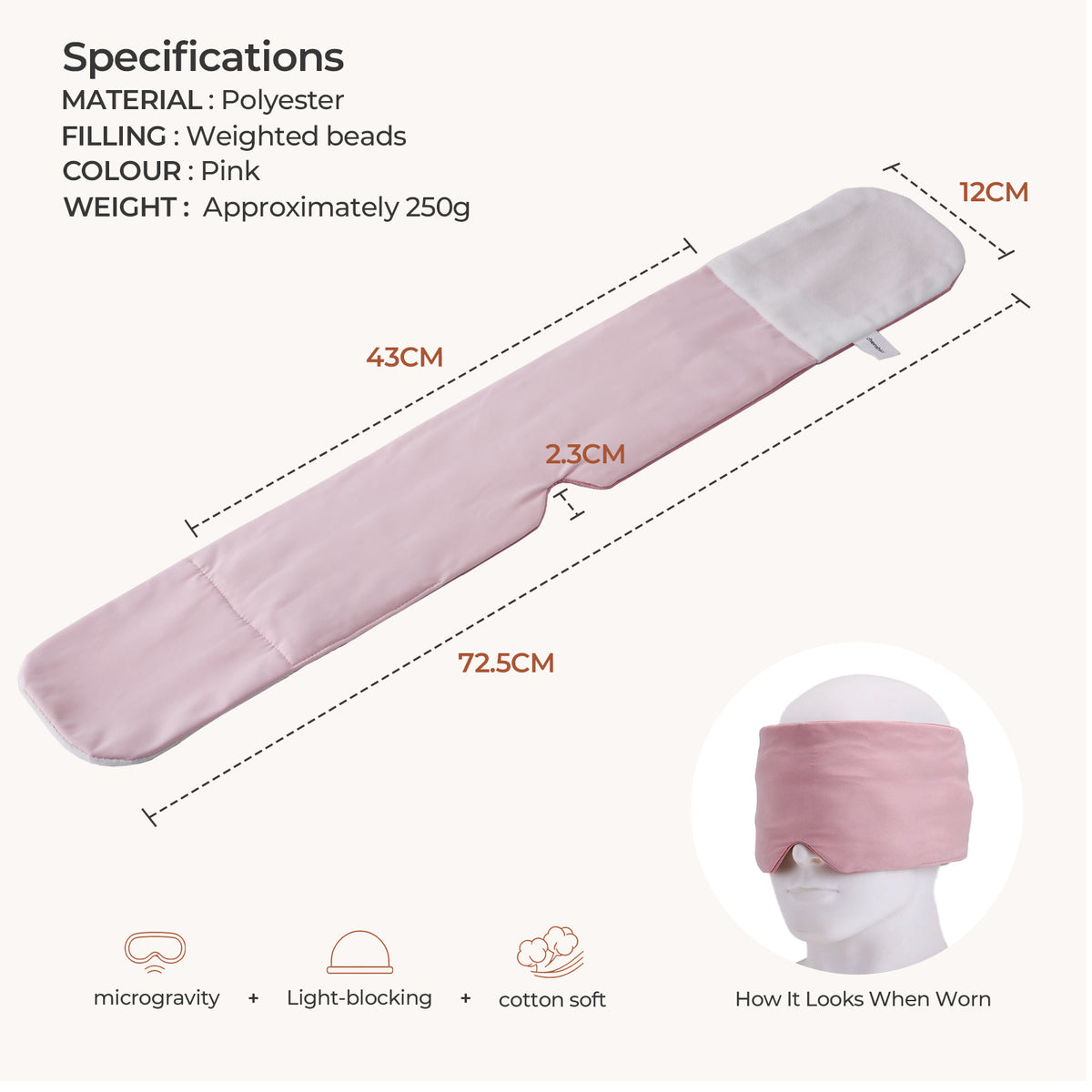 Weighted Eye Mask with Reversible Cool and Fleece Sides - Pink