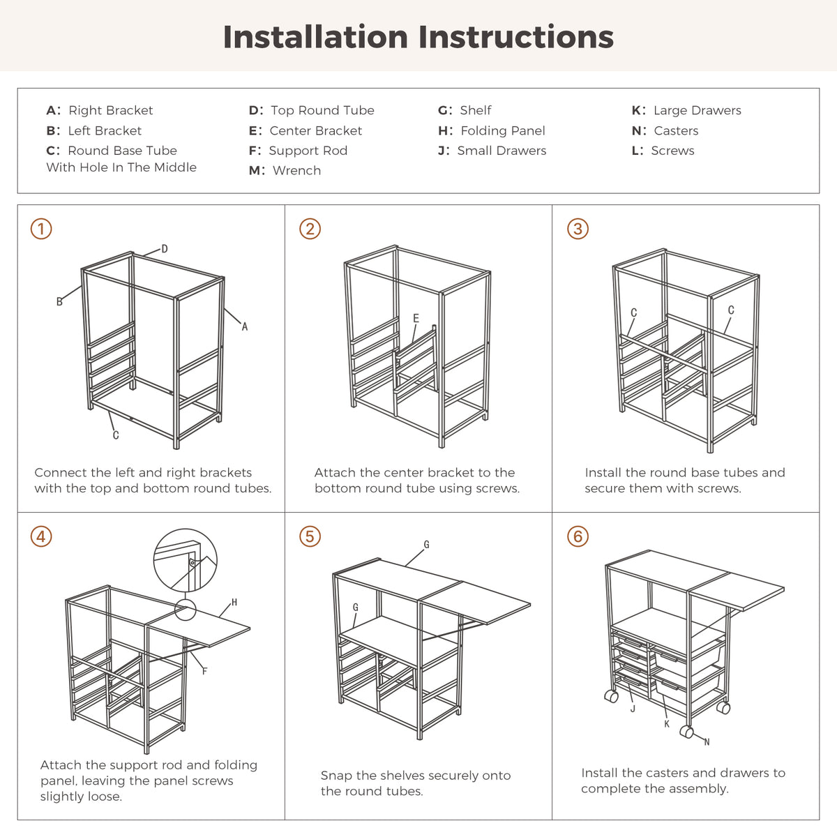 Extendable Kitchen Storage Cart with 6 Drawers