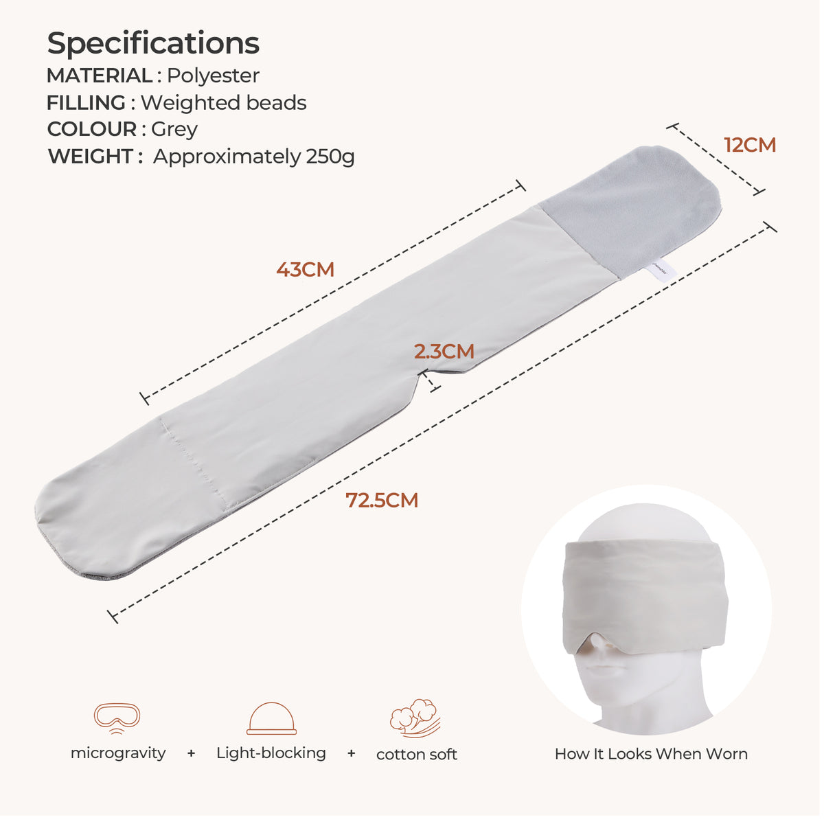 Weighted Eye Mask with Reversible Cool and Fleece Sides - Grey