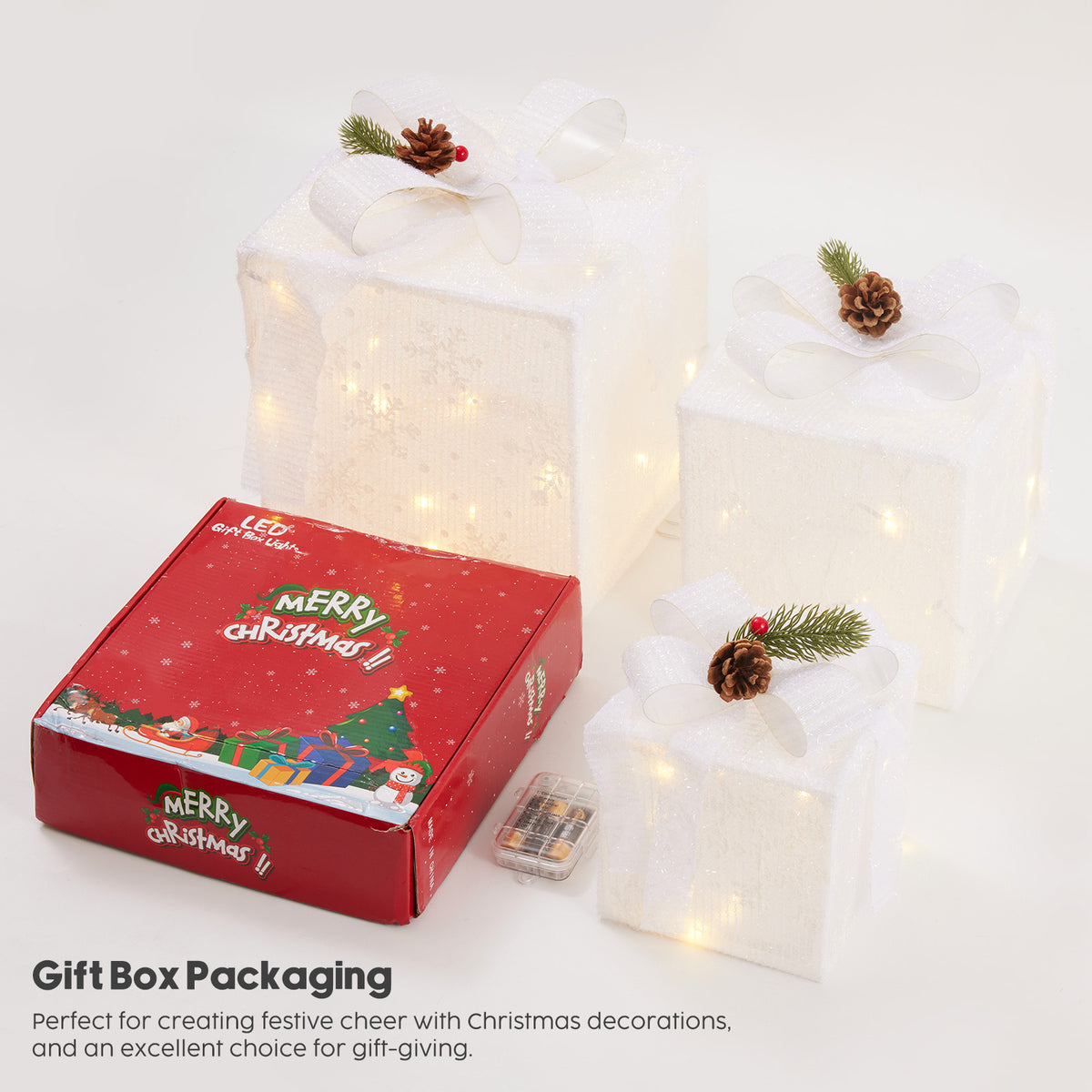 Light-Up Christmas Gift Boxes – Set of 3