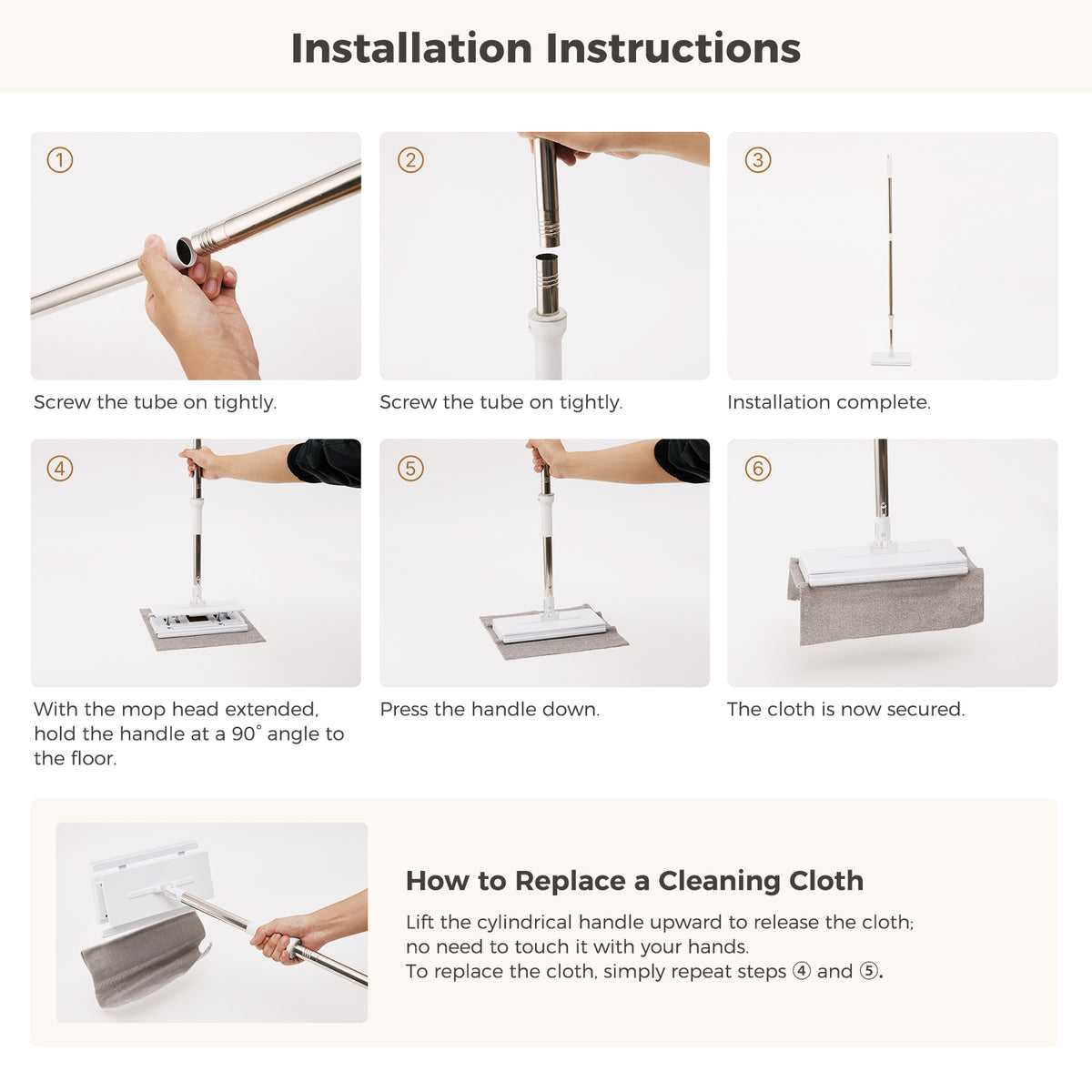 Snap-Grip Flat Mop - Zero-Touch Cloth Release
