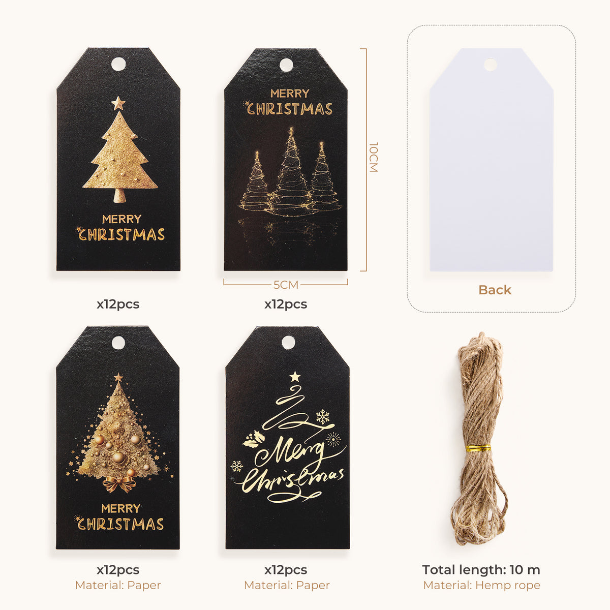 Black & Gold Christmas Gift Tags – 48 Pack