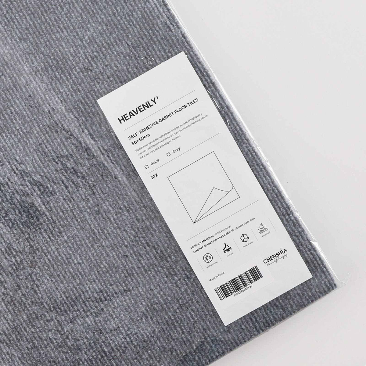 Self-Adhesive Carpet Tiles 50 x 50 cm - Grey, 10 Pack