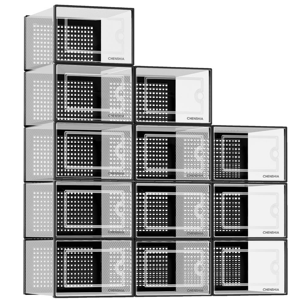 12Pc Stackable Storage Boxes - Black