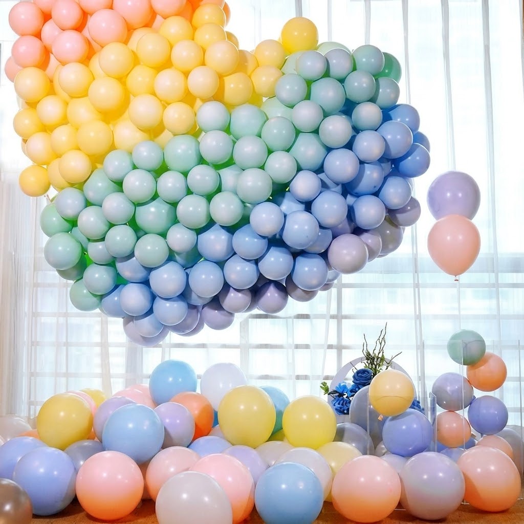 Pastel Latex Party Balloons with Inflator - Pack of 100