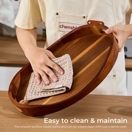 Oval Acacia Wood Serving Tray with Handles