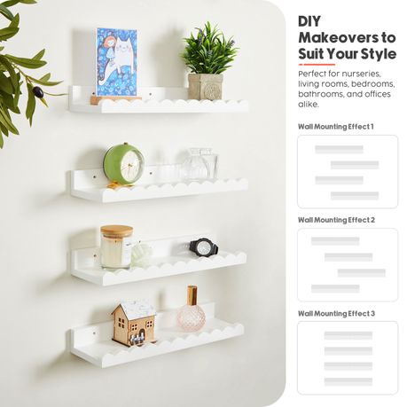 Wooden Wall-Mounted Floating Bookshelf - 4-Pack
