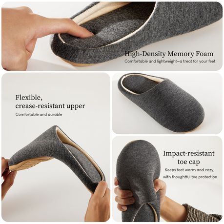 Memory Foam Cotton Slippers Grey Anti-Slip Indoor Comfort - Unisex