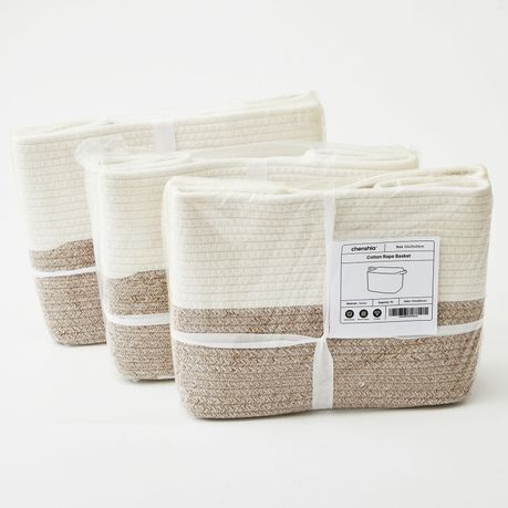 White & Beige Cotton Rope Storage Basket Set (3 Piece)