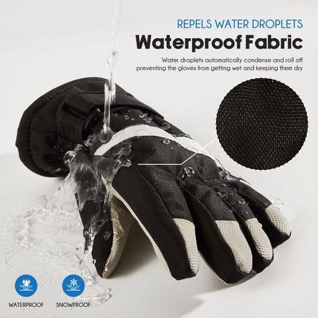 Kids Winter Gloves Waterproof Thermal Snow Ski Mittens - Black