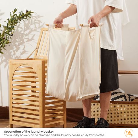 Chenshia Bamboo Laundry Basket with Lid with Removable Washing Bags