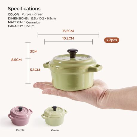 Pastel Ceramic Ramekin Dishes with Lids Set - 220ml