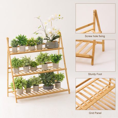 3-Tier Plant Stand Wooden Flower Pot Rack 3 - Foldable