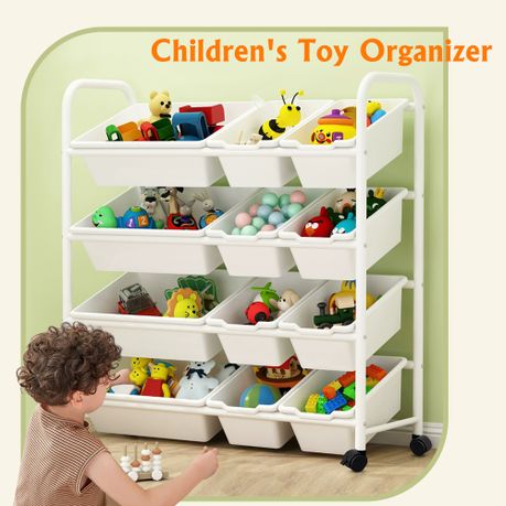 Kids Toy Storage Organizer Shelf Unit 12 Plastic Bins Book Rack Stand