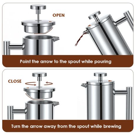 1L Stainless Steel French Press Coffee & Tea Brewer Pot