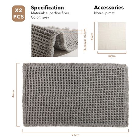 Super Absorbent Waffle Bath Mat - Grey