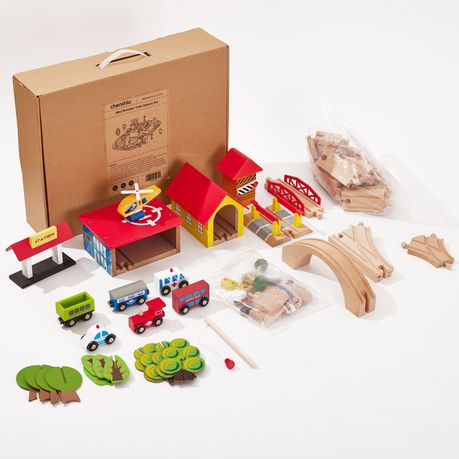 Wooden Train Set Tracks Railway Toy