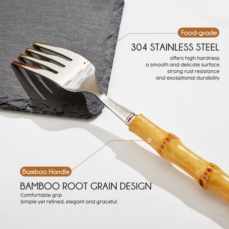 Bamboo Cutlery Set Stainless Steel Luxury Knives Forks Spoons Pack